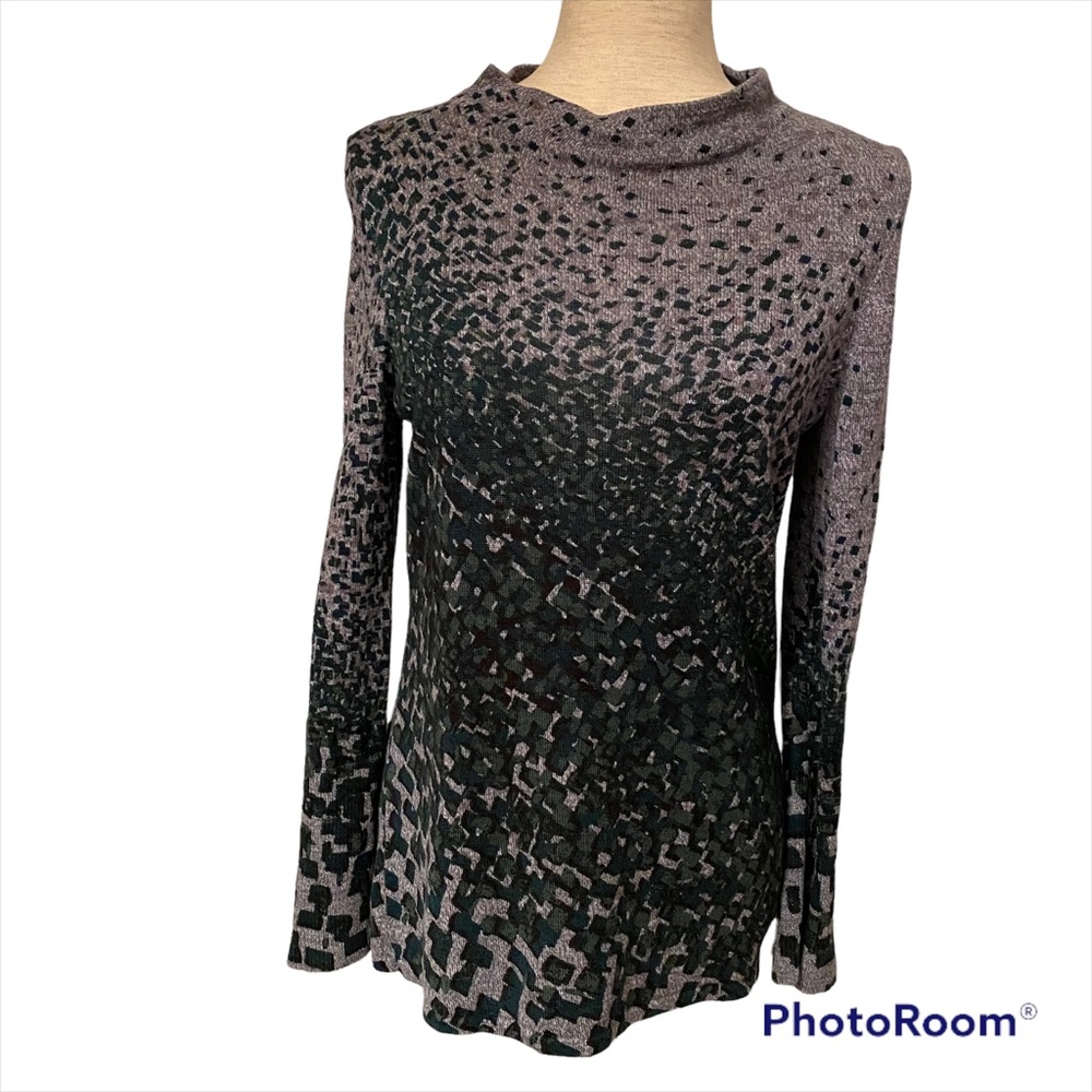 NIC+ZOE TOP LONG SLEEVE STAND UP NECK BLUE GRAY GREEN SIZE S